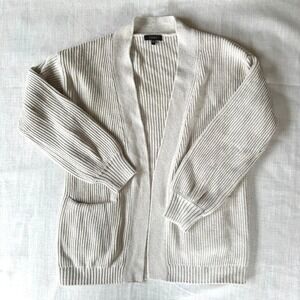 Quince Organic Cotton Fisherman Cardigan Oatmeal Beige Ribbed Sweater XS SHWDC01